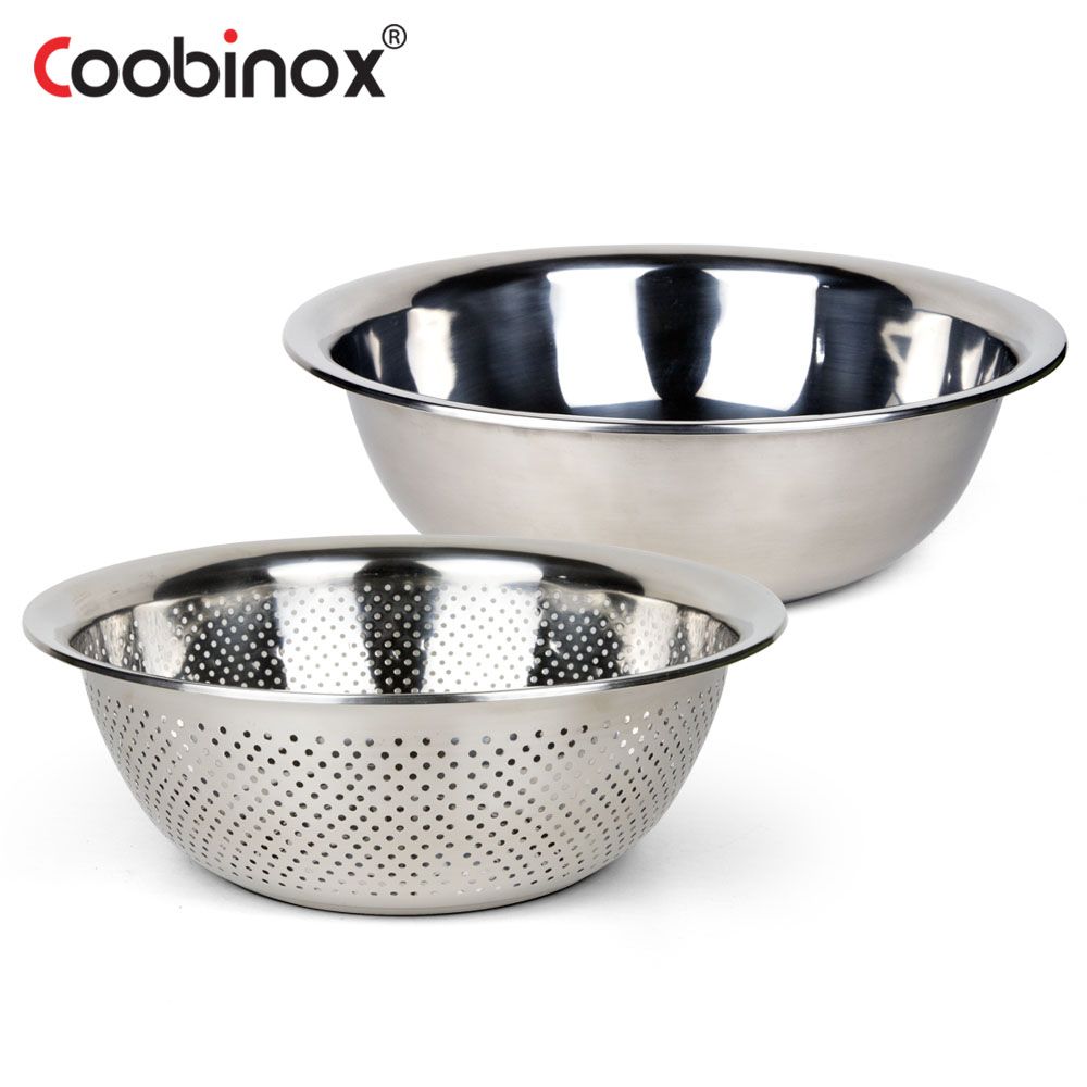 Coobinox® Stainless Steel Mixing Bowl & Colander 2-Piece Set (CO-1149) - Large 32cm Bowl & 28cm Strainer